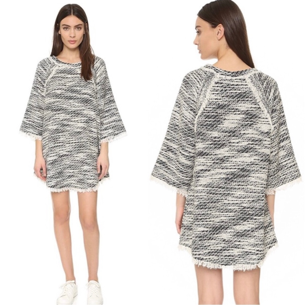 IRO Emany Black & White Tweed Fringe Mini Dress